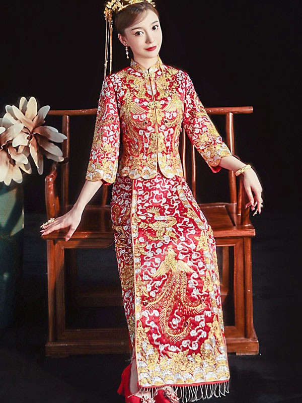 Beaded Bride Qun Kwa with Dragon & Phoenix Embroidery