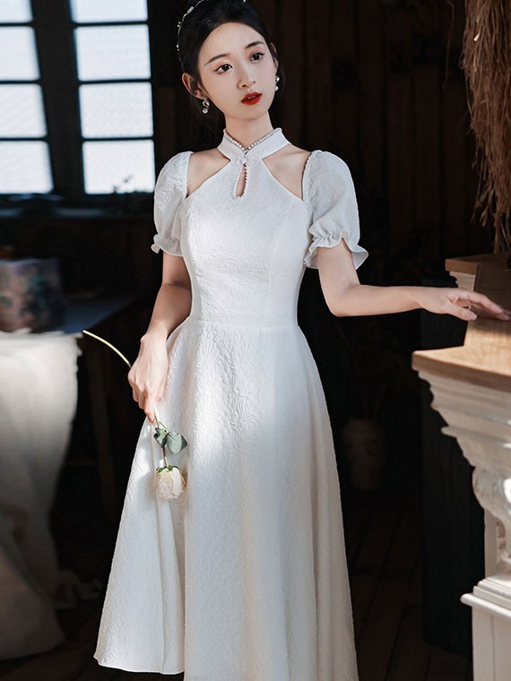 White Red Cold Shoulder A-line Qipao / Cheongsam Wedding Dress