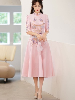 Pink Appliques A-line Qipao / Cheongsam Wedding Dress