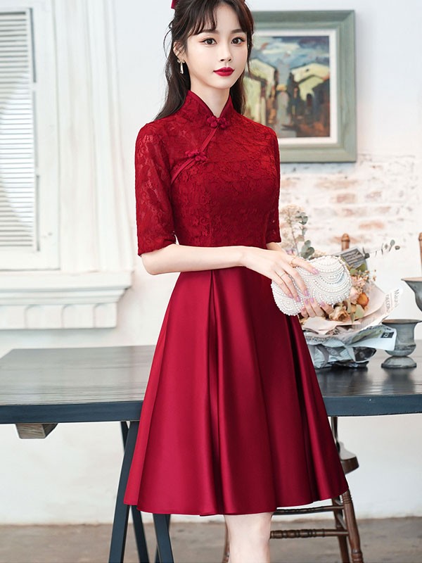 2022 Burgundy A-line Qipao / Cheongsam Wedding Dress