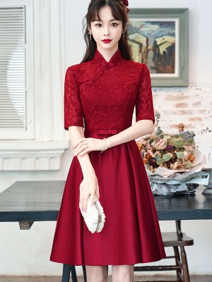 2026 Burgundy A-line Qipao / Cheongsam Wedding Dress