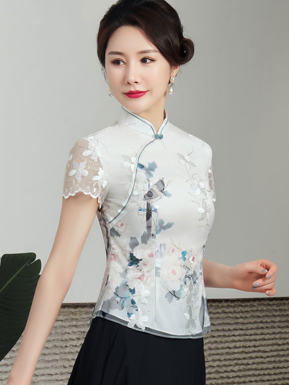 2022 Floral Embroidered Qipao / Cheongsam Blouse Top