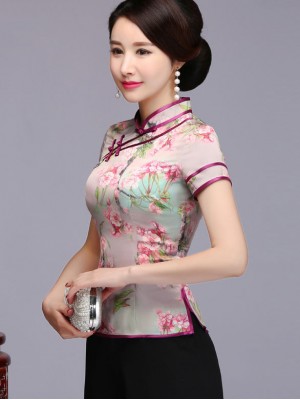 2022 Pink Floral Qipao / Cheongsam Blouse Top