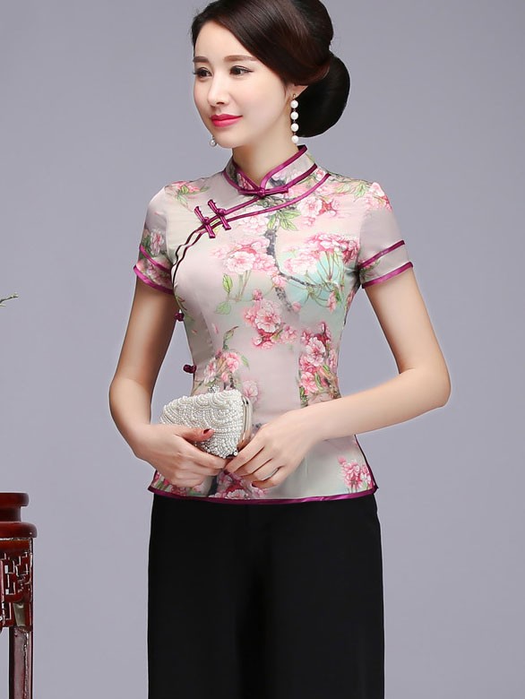 2022 Pink Floral Qipao / Cheongsam Blouse Top