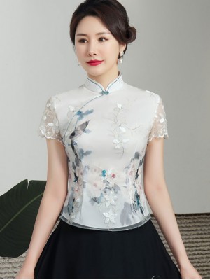 2026 Floral Embroidered Qipao / Cheongsam Blouse Top