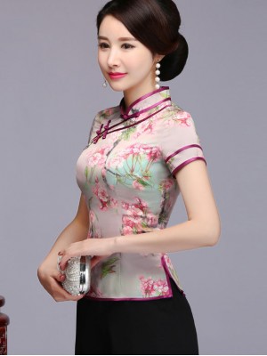 2026 Pink Floral Qipao / Cheongsam Blouse Top