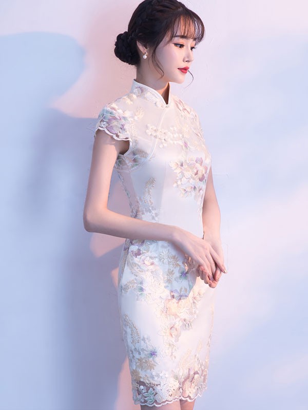 Embroidered Short Modern Qipao / Cheongsam Party Dress