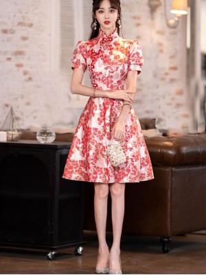 Pink Jacquard A-line Qipao / Cheongsam Dress