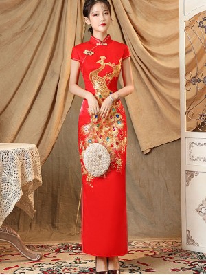 Gold Phoenix Maxi Wedding Qipao / Cheongsam Dress