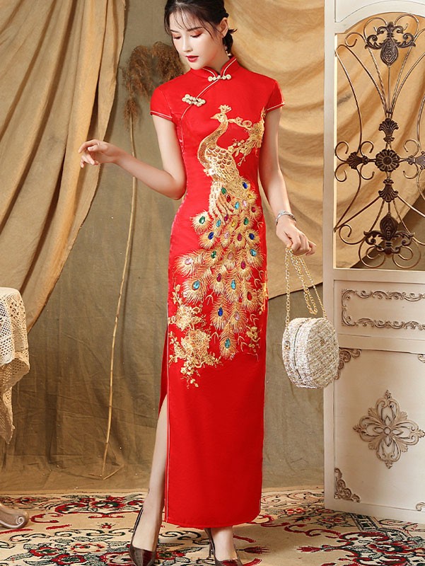 Gold Phoenix Maxi Wedding Qipao / Cheongsam Dress