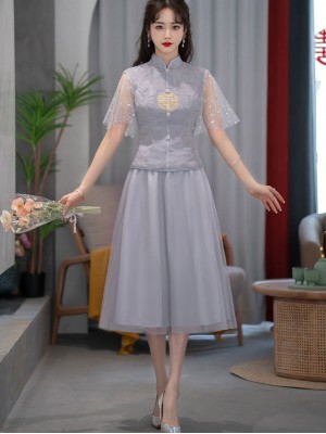 Gray Pink Bridesmaids Wedding Qun Kwa & Tulle Skirt