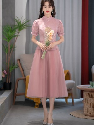 Gray Pink Bridesmaids Wedding Qun Kwa & Tulle Skirt