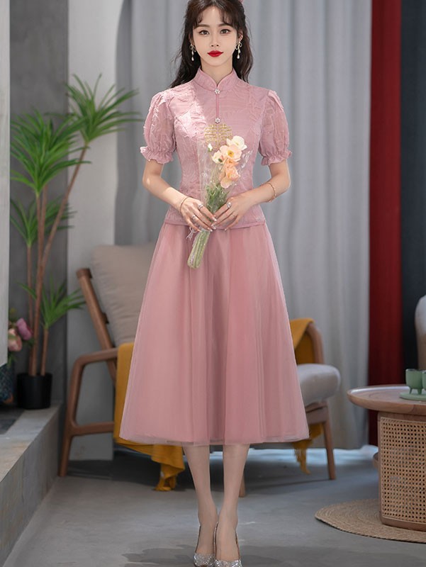 Gray Pink Bridesmaids Wedding Qun Kwa & Tulle Skirt