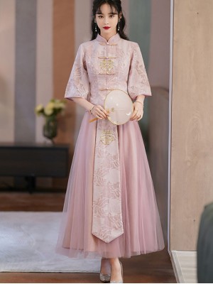 Pink Yellow Bridesmaids Wedding Qun Kwa & Tulle Skirt