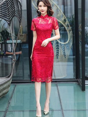 Red Lace Qipao / Cheongsam Wedding Dress