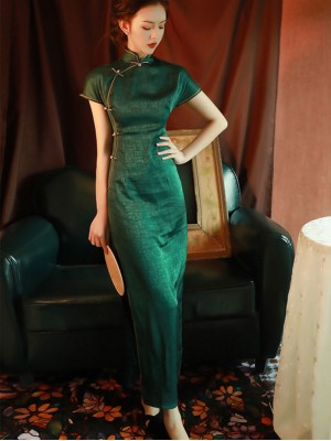 2026 Summer Green Jacquard Qipao / Cheongsam Dress