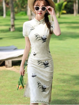 Lace Embroidered Panda Qipao / Cheongsam Dress