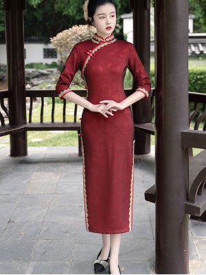 Mothers Red Butterfly Maxi Cheongsam / Qipao Dress
