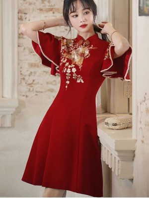 Flutter Sleeve A-line Wedding Qipao / Cheongsam Dress