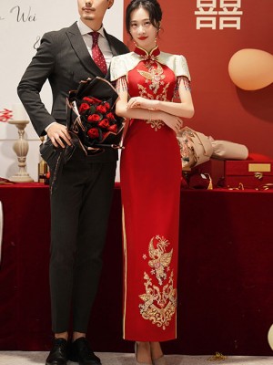 Sequined Appliques Full Wedding Qipao / Cheongsam Dress
