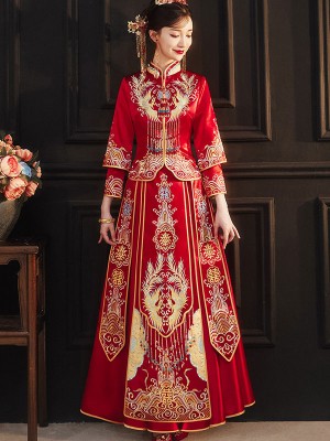 Red Beaded Embroidered Phoenix Wedding Bridal Qun Kwa Xiuhe