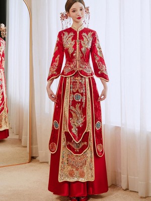 Red Sequined Phoenix Wedding Bride Qun Kwa Xiu He