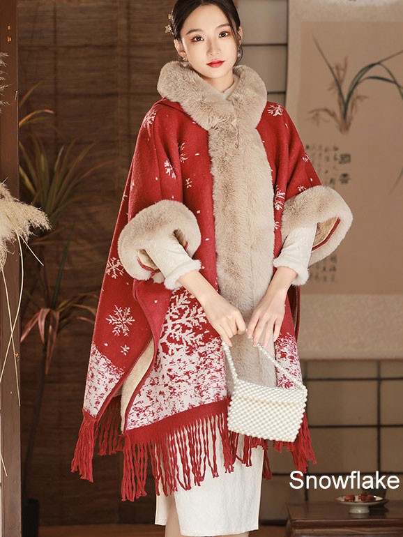 Faux Fur Wool Cheongsam Winter Shawl Wrap Cape