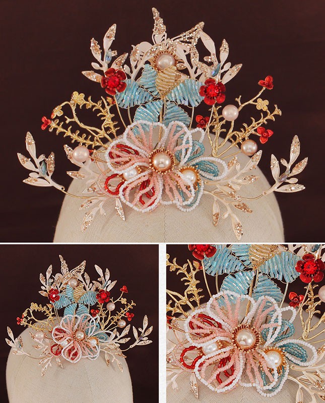 Dangling Tassel Alloy Bridal Pearl Hair Clips Comb & Earrings
