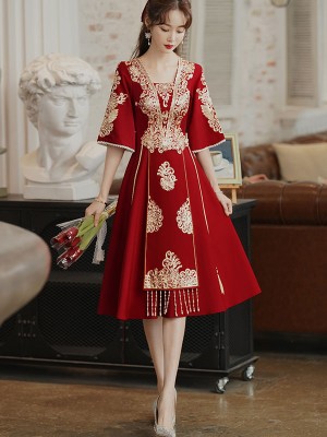 Square Neck A-Line Qipao Cheongsam Wedding Dress