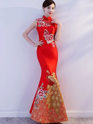 Embroidered Phoenix Fishtail Wedding Qipao Cheongsam Dress