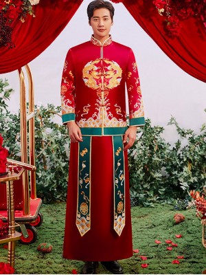 2024 Men Dragon Wedding Qun Kwa Jacket & Skirt
