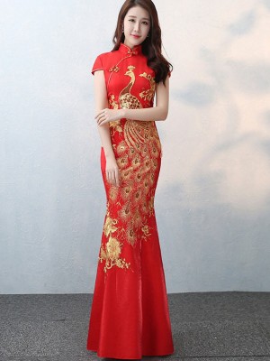 Gold Phoenix Fishtail Qipao / Cheongsam Wedding Dress