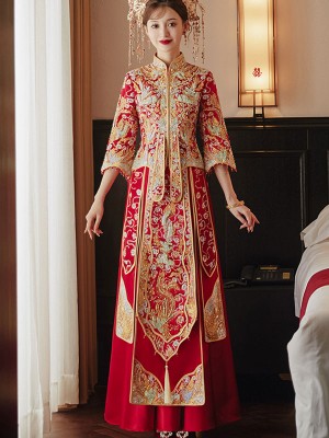 2024 Beaded Dragon Phoenix Wedding Bride Qun Kwa Xiu He