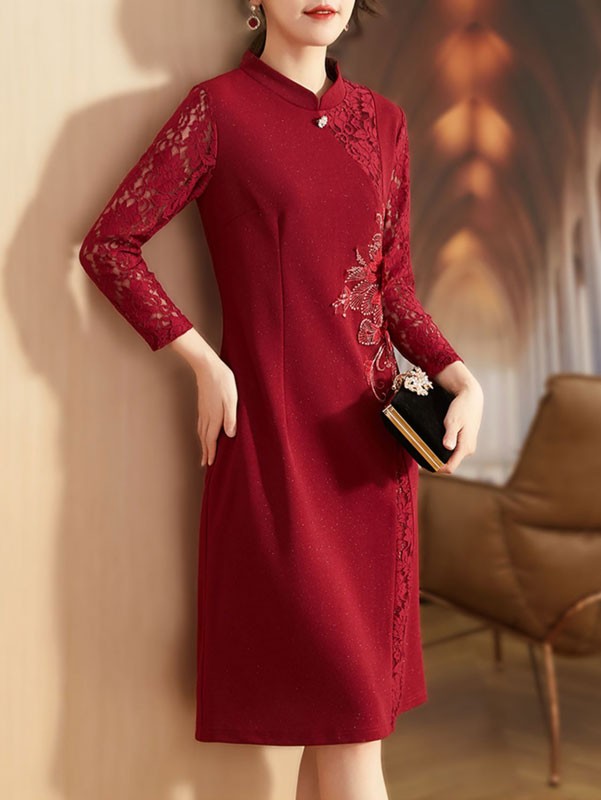 Red Blue Wedding Bride Mothers Qipao Cheongsam Dress