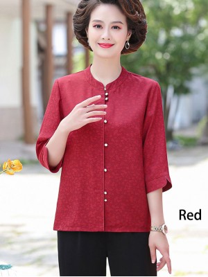 Red Blue Floral Mothers Summer Cheongsam Blouse Top