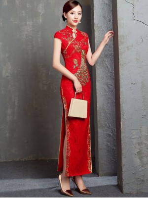 Ankle-length Lace Cheongsam / Qipao Wedding Dress