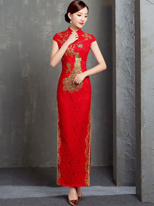 Ankle-length Lace Cheongsam / Qipao Wedding Dress