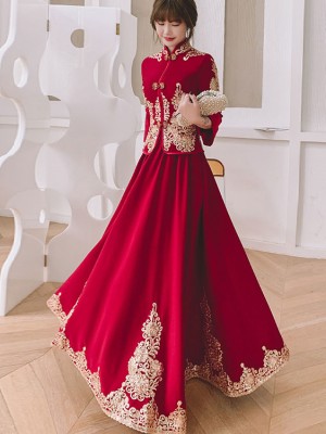 2 Pieces Burgundy Wedding Bride Xiuhe Top & Skirt