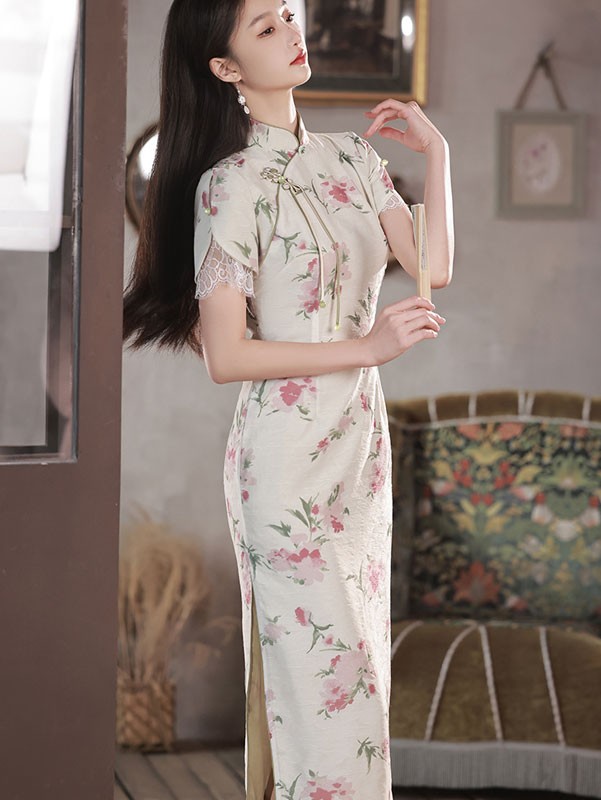 2023 Summer Floral Mid Tea Qipao Cheongsam Dress