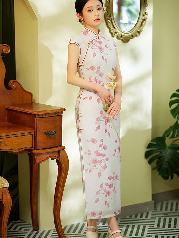 Black White Mothers Floral Cheongsam Qipao Dress