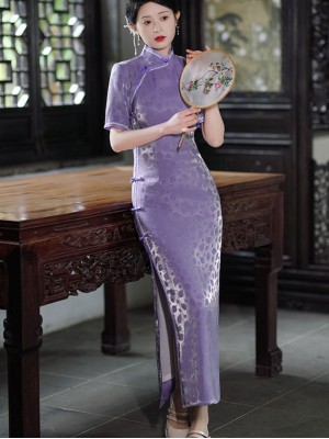 Purple Shimmery Jacquard Silk Qipao Cheongsam Dress