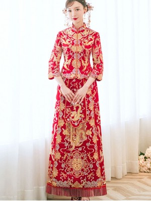 2023 Beads Embroidered Dragon Phoenix Wedding Bride Qun Kwa