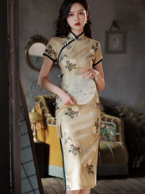 2024 Floral Print Midi Cheongsam Qipao Dress