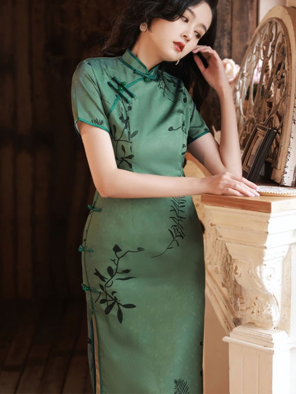 Green Floral Lust Caution Midi Cheongsam Qipao Dress