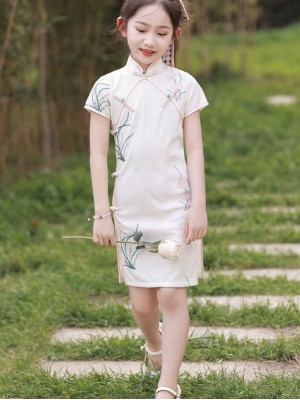2026 Embroidered Lace Kids Girls Cheongsam Qipao Dress