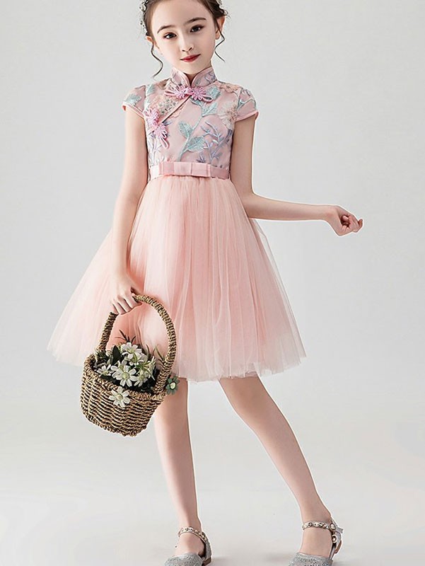 Blue Flower Girl's Tulle Cheongsam / Qipao Dress