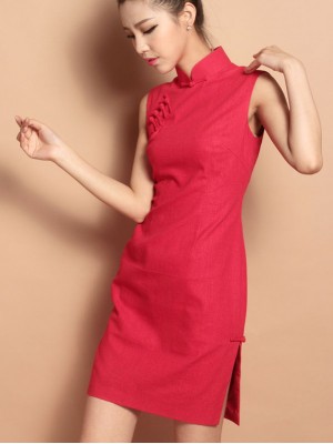 Red Custom Tailored Short Qipao / Cheongsam Dress