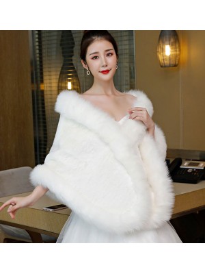 Wine Red Faux Fur Bridal Qipao Wrap Shawls Cape