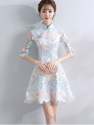 Embroidered Overlay A-Line Qipao / Cheongsam Party Dress