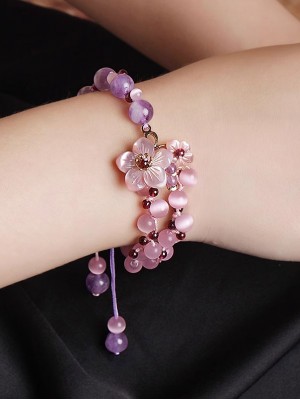 Purple Crystal Amethyst Beads Bracelets, Handmade String Bracelet